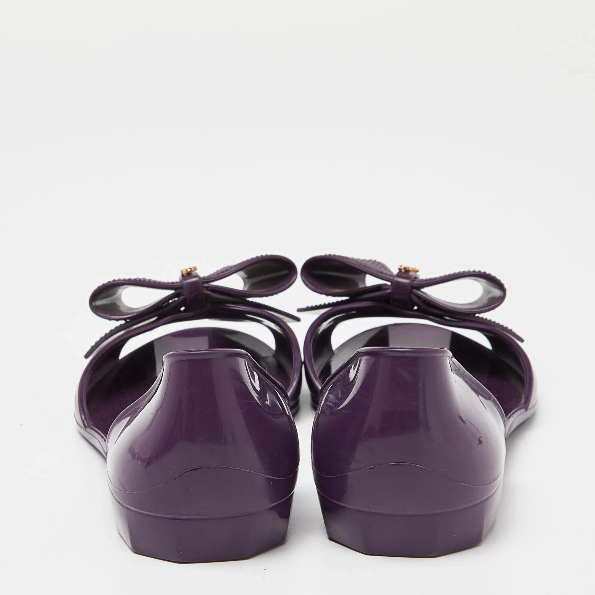 Salvatore Ferragamo Purple Jelly Barbados Bow Ballet Flats Size 35.5 For Sale 1