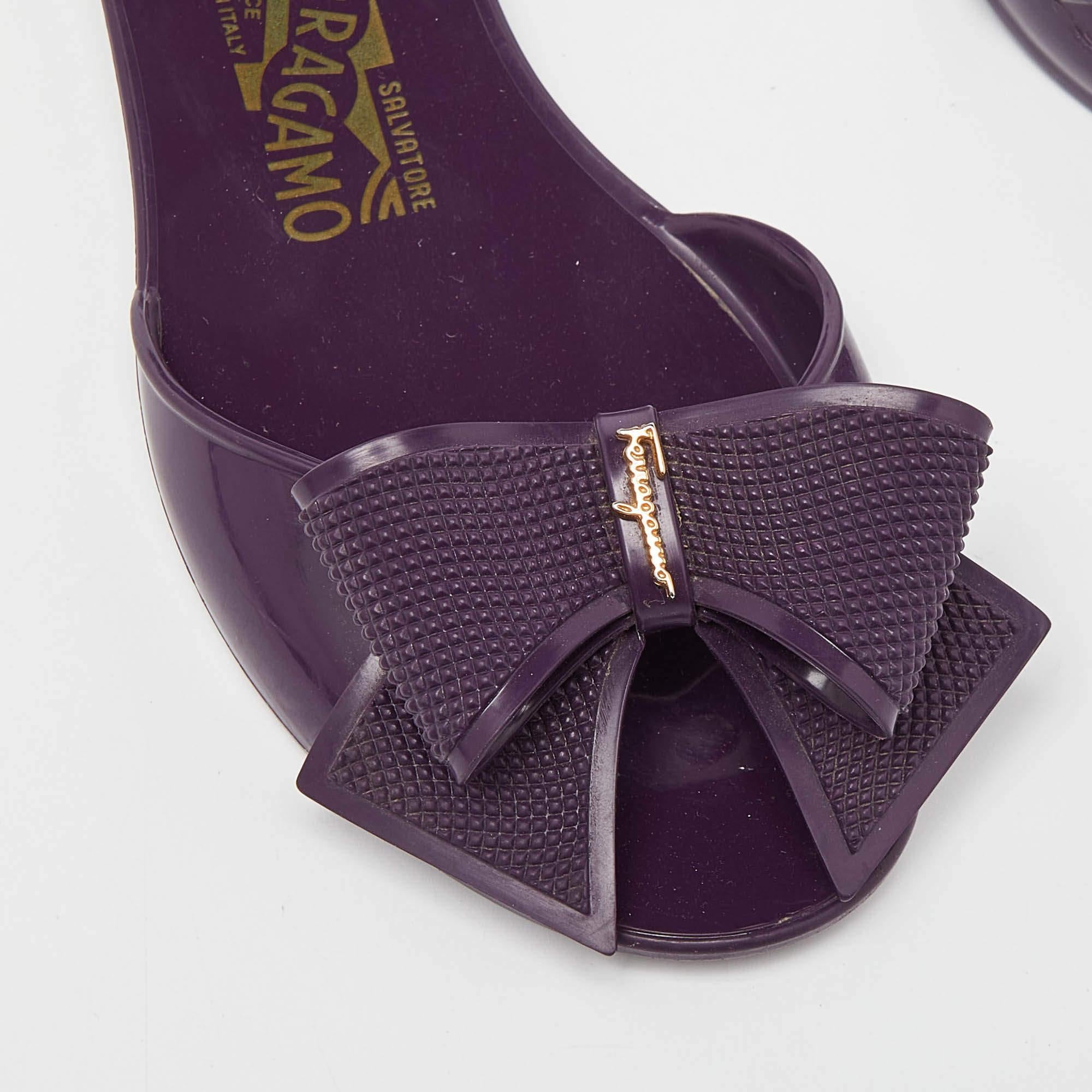 Salvatore Ferragamo Purple Jelly Barbados Bow Ballet Flats Size 35.5 For Sale 3