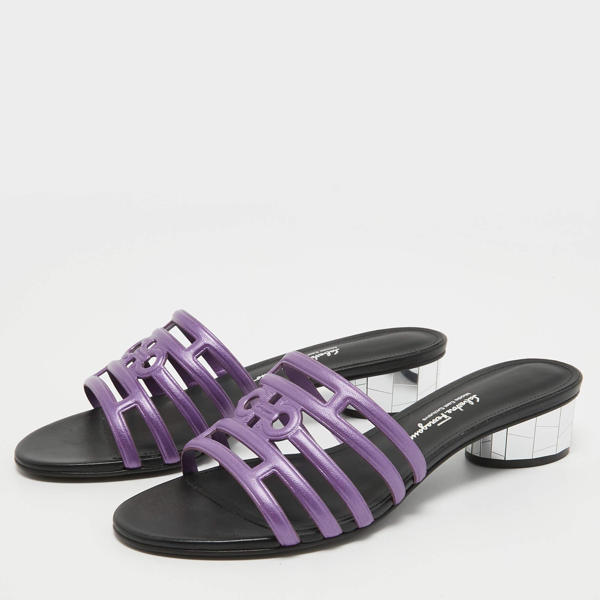 Women's Salvatore Ferragamo Purple Leather Finn Slide Sandals Size 38