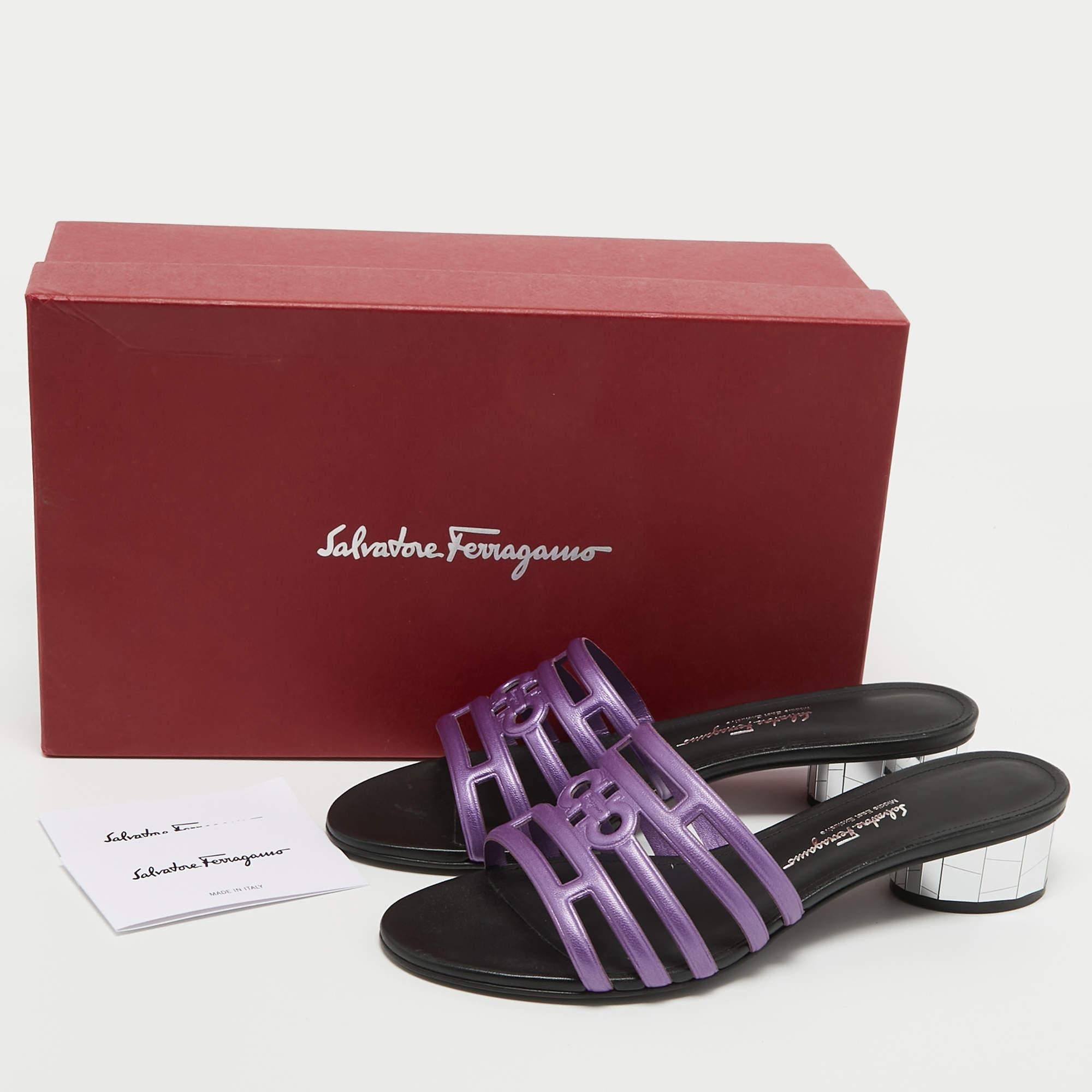 Salvatore Ferragamo Purple Leather Finn Slide Sandals Size 38 1