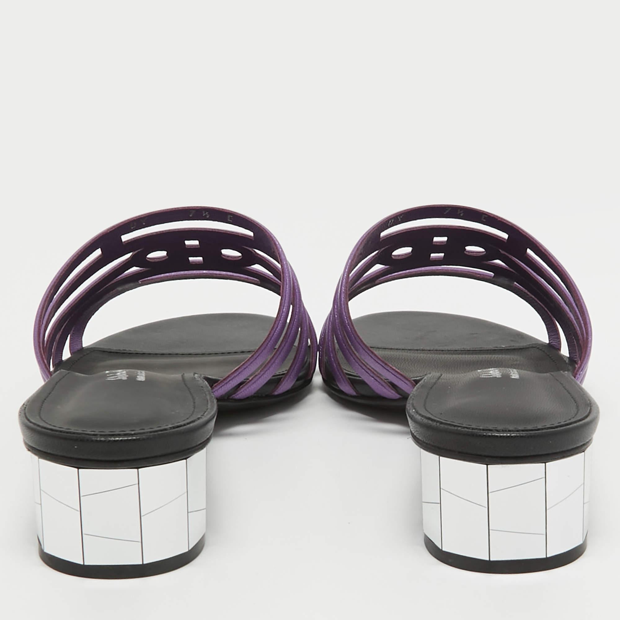 Salvatore Ferragamo Purple Leather Finn Slide Sandals Size 38 2