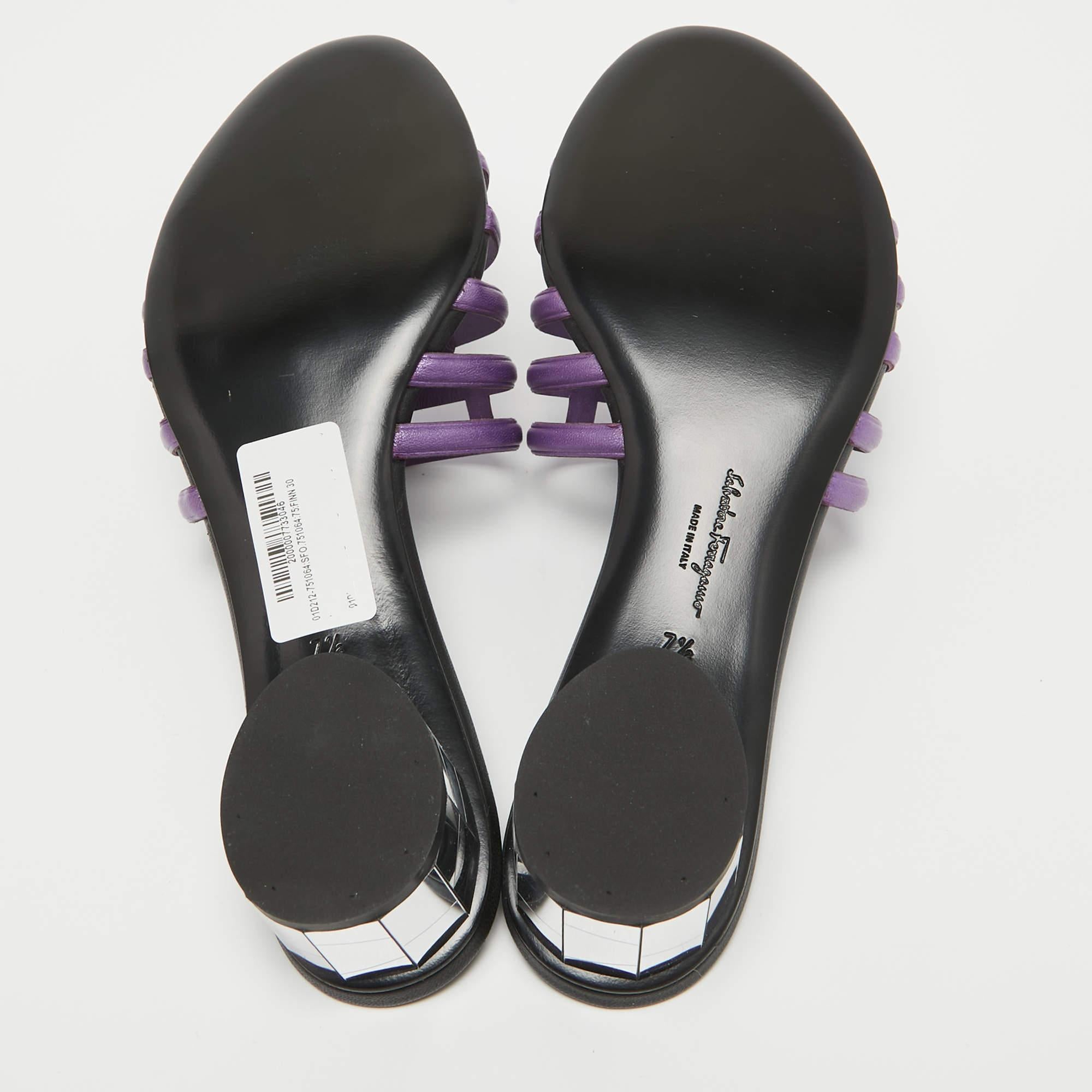 Salvatore Ferragamo Purple Leather Finn Slide Sandals Size 38 4