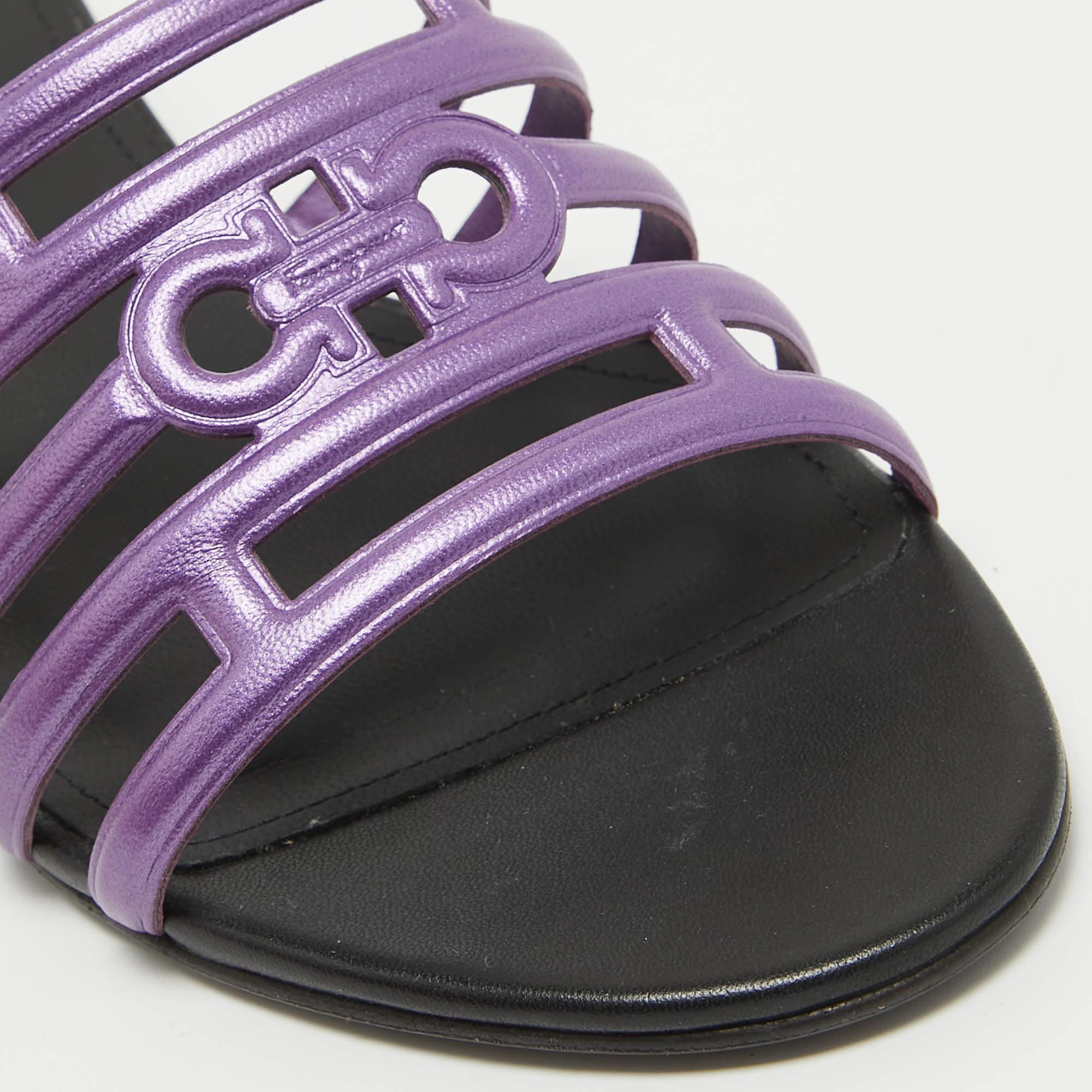 Salvatore Ferragamo Purple Leather Finn Slide Sandals Size 38 5