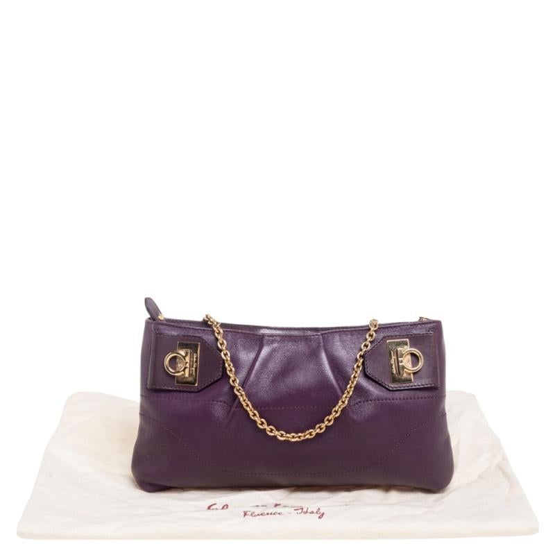 Salvatore Ferragamo Purple Leather Gancini Shoulder Bag 6