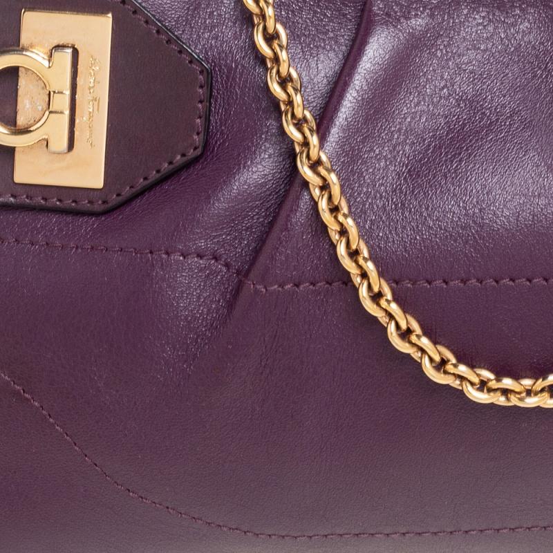 Salvatore Ferragamo Purple Leather Gancini Shoulder Bag 4