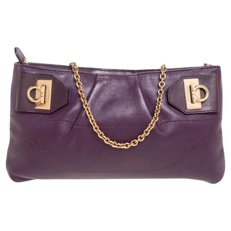 Salvatore Ferragamo Purple Leather Gancini Shoulder Bag