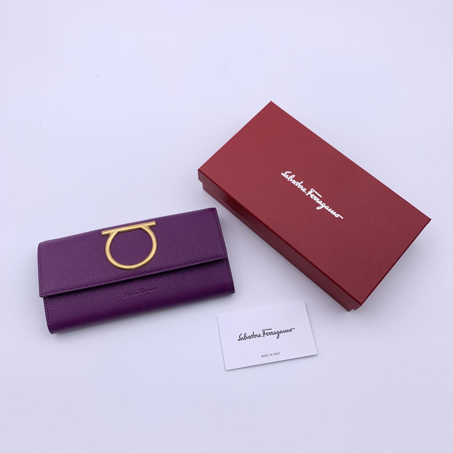 Salvatore Ferragamo Purple Leather Gancino Continental Wallet Purse 2