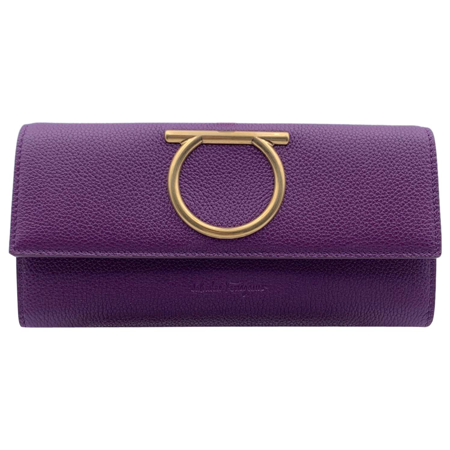 Salvatore Ferragamo Purple Leather Gancino Continental Wallet Purse