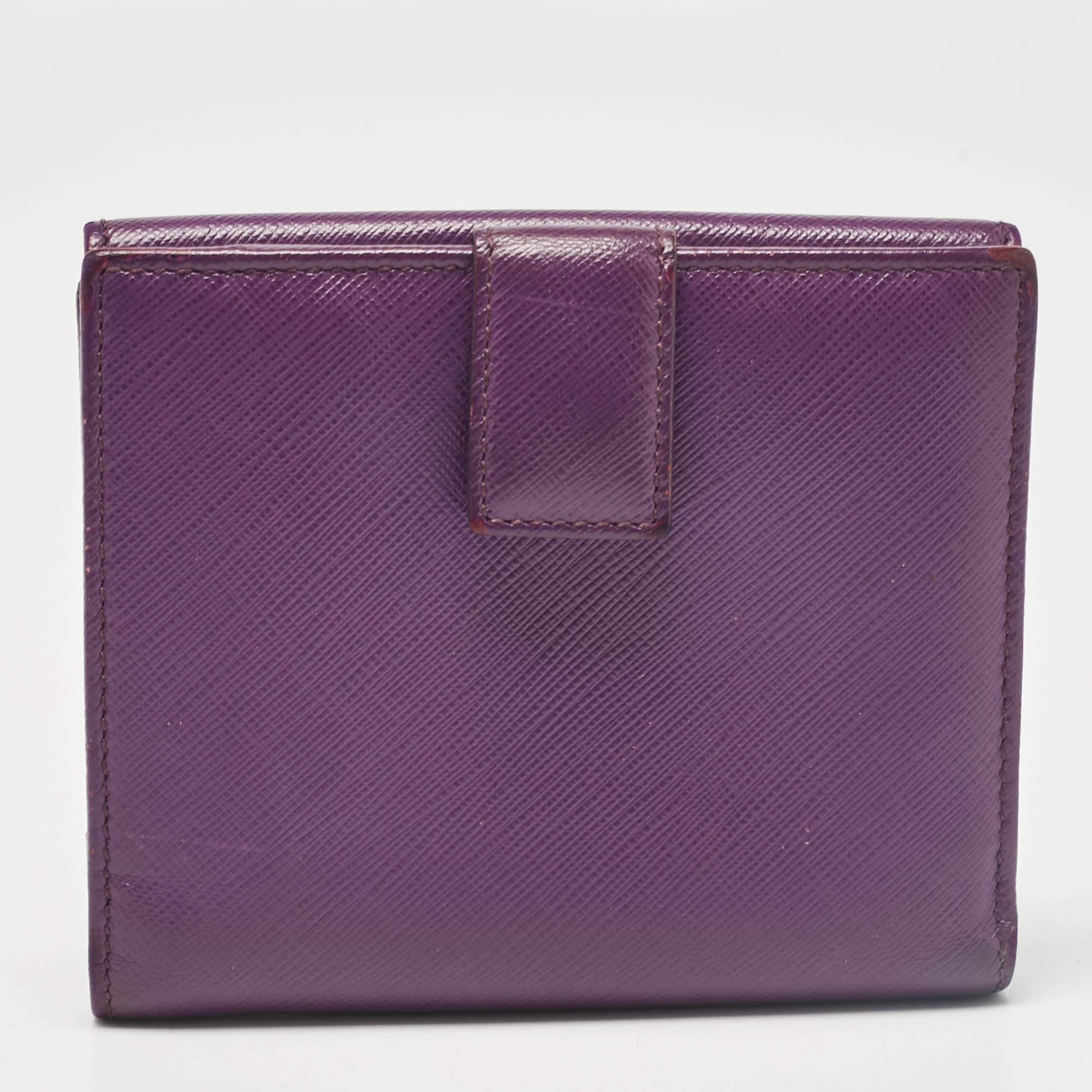 Salvatore Ferragamo Purple Leather Gancio Clasp French Wallet For Sale 1