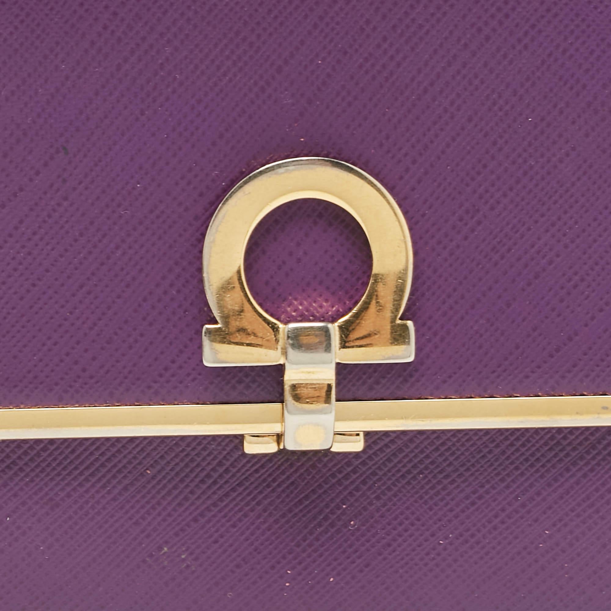 Salvatore Ferragamo Purple Leather Gancio Clasp French Wallet For Sale 2