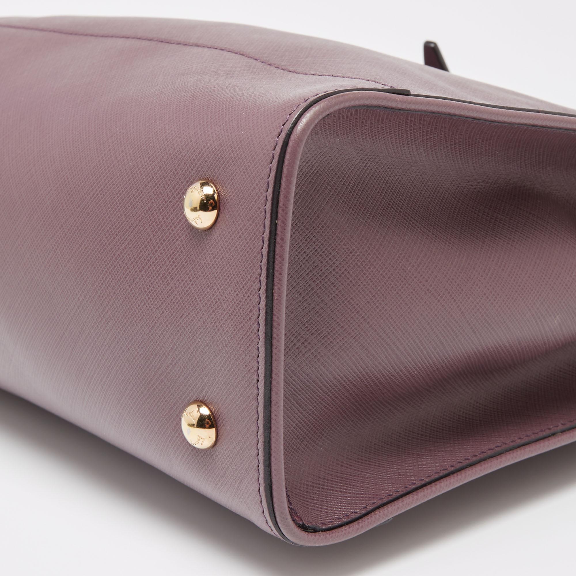 Salvatore Ferragamo Purple Leather Small Briana Tote 6