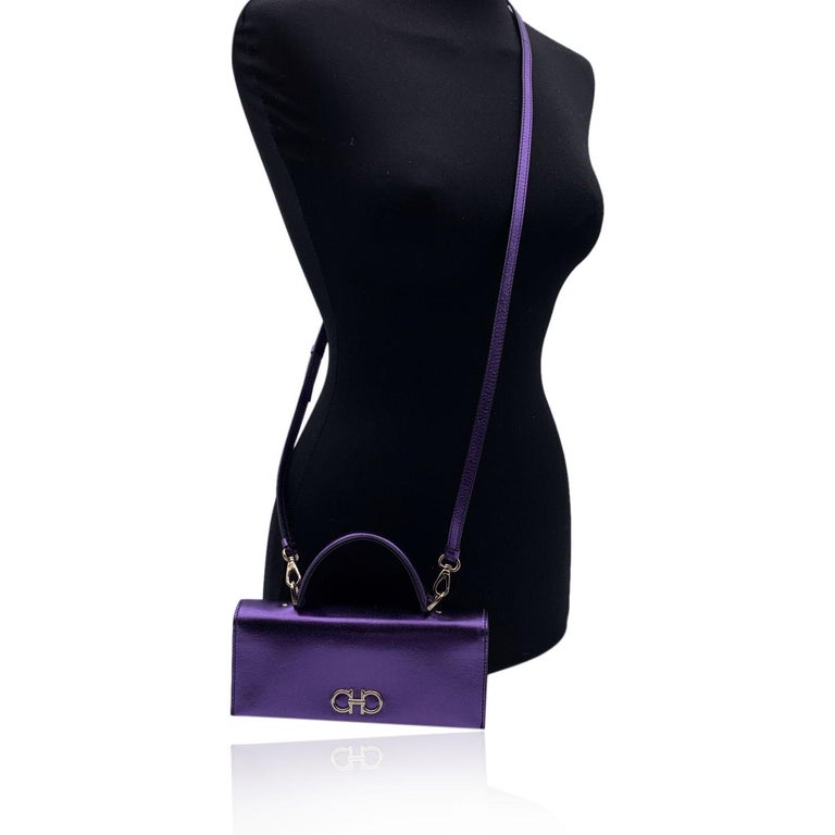 Authentic Salvatore Ferragamo Gancini Mini Chain Cross Shoulder Bag Purple  Purse