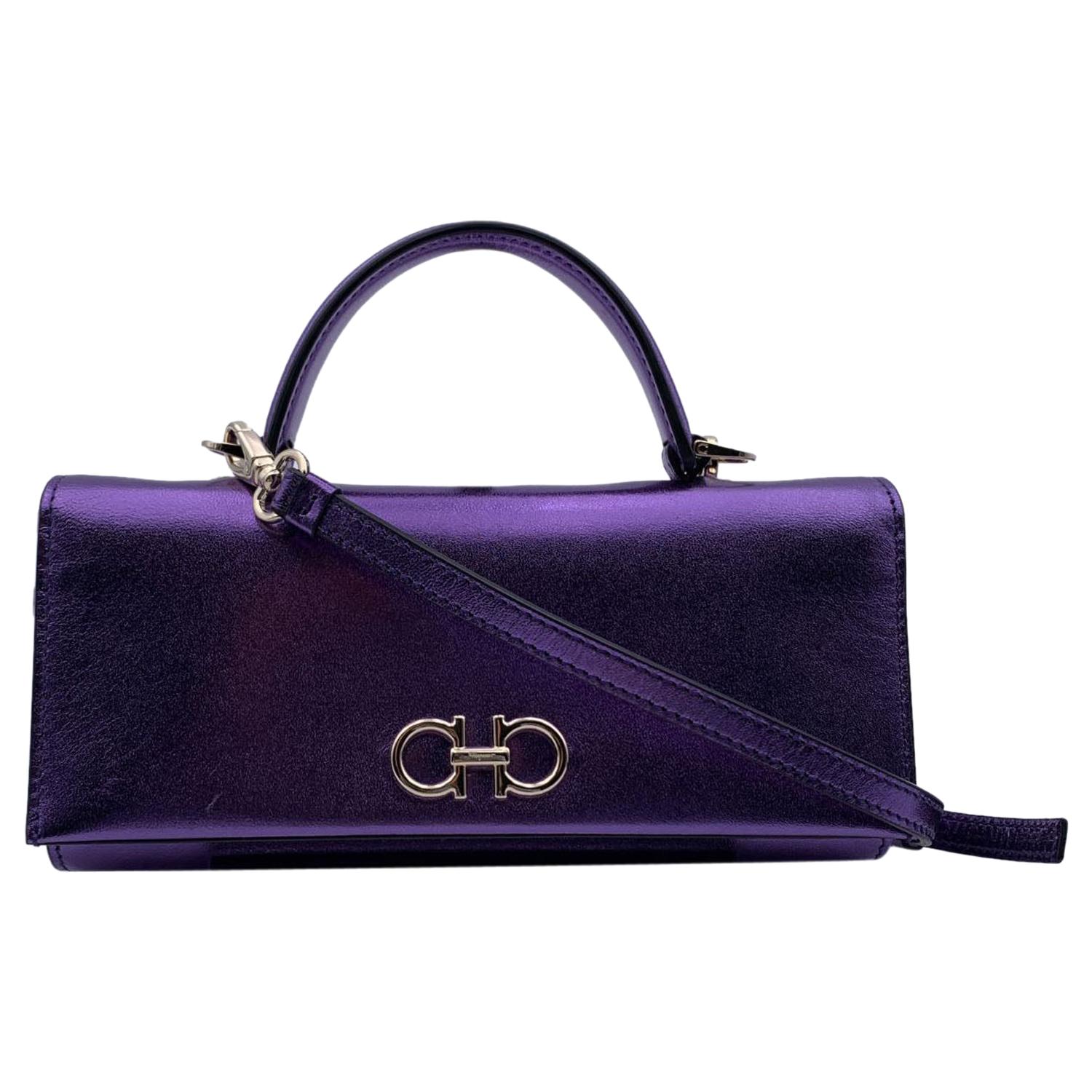 Salvatore Ferragamo Purple Leather The Gancini Mini Bag WOC