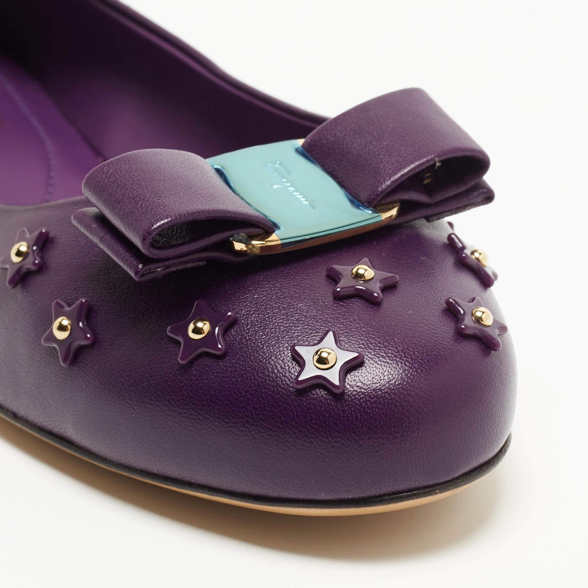Women's Salvatore Ferragamo Purple Leather Vara Bow Ballet Flats Size 40.5
