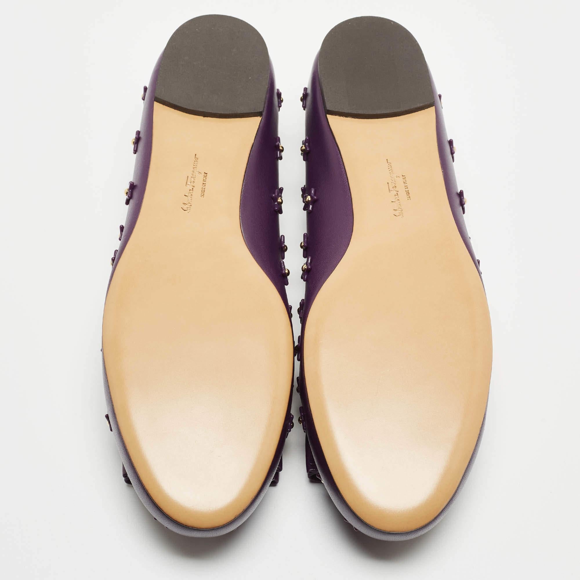 Salvatore Ferragamo Purple Leather Vara Bow Ballet Flats Size 40.5 1