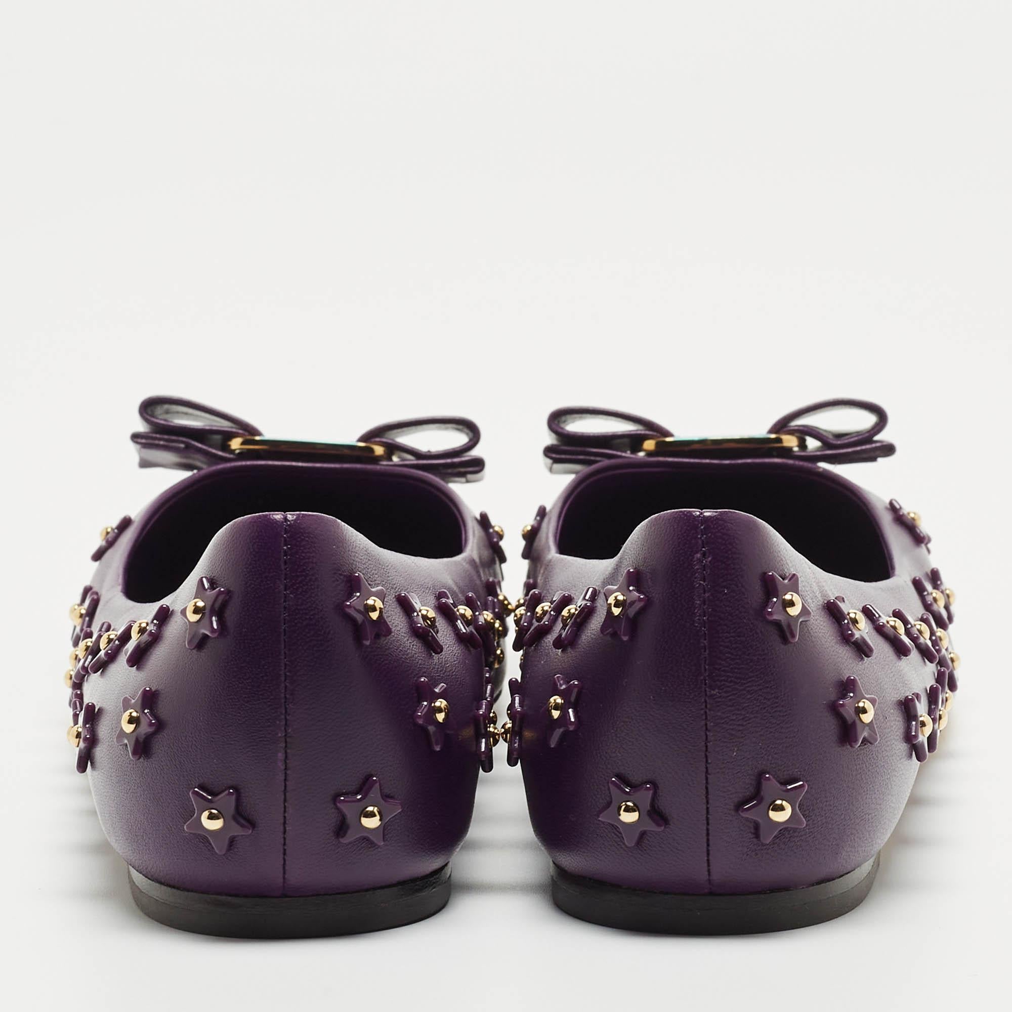 Salvatore Ferragamo Purple Leather Vara Bow Ballet Flats Size 40.5 3