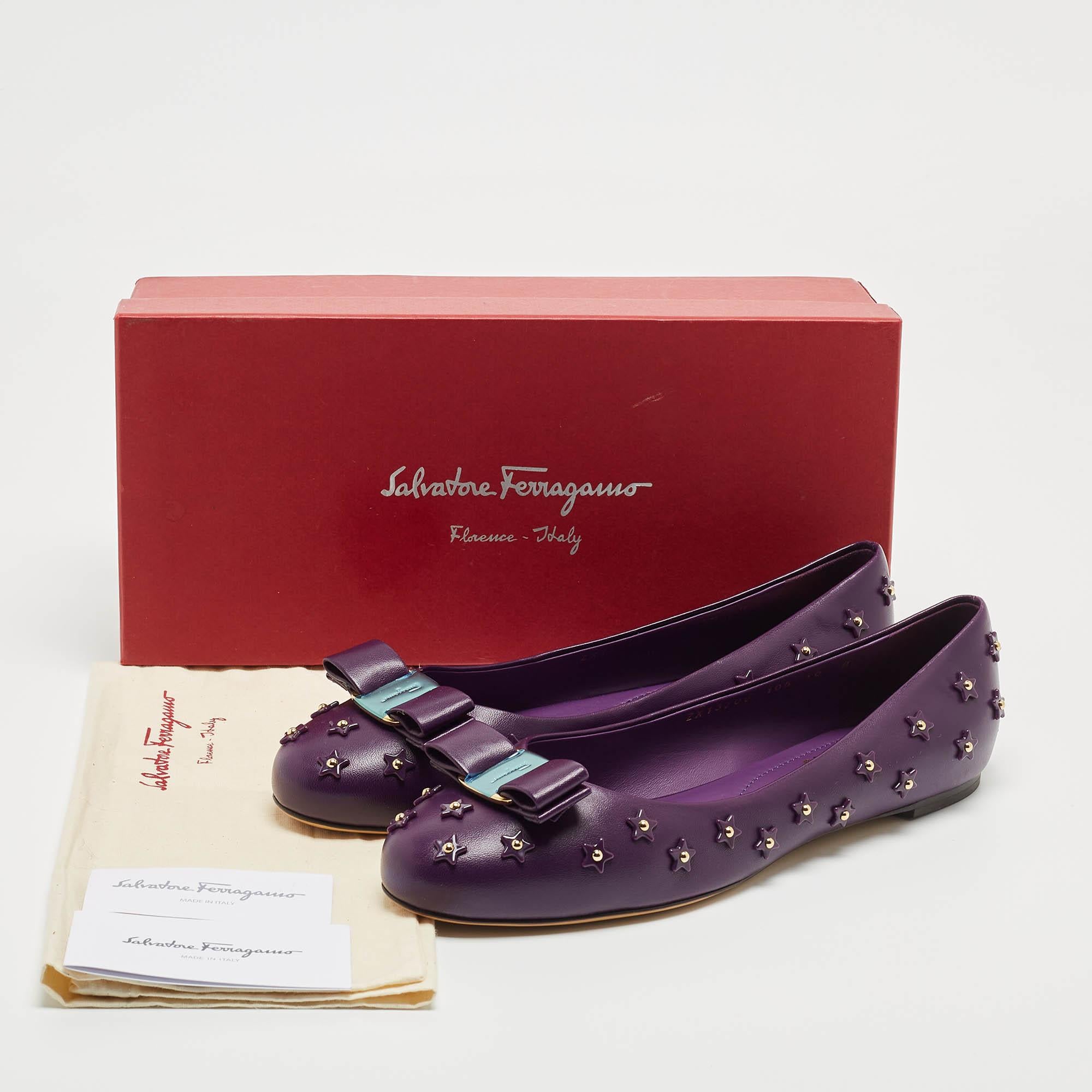 Salvatore Ferragamo Purple Leather Vara Bow Ballet Flats Size 40.5 4