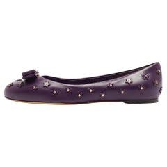 Salvatore Ferragamo Purple Leather Vara Bow Ballet Flats Size 40.5