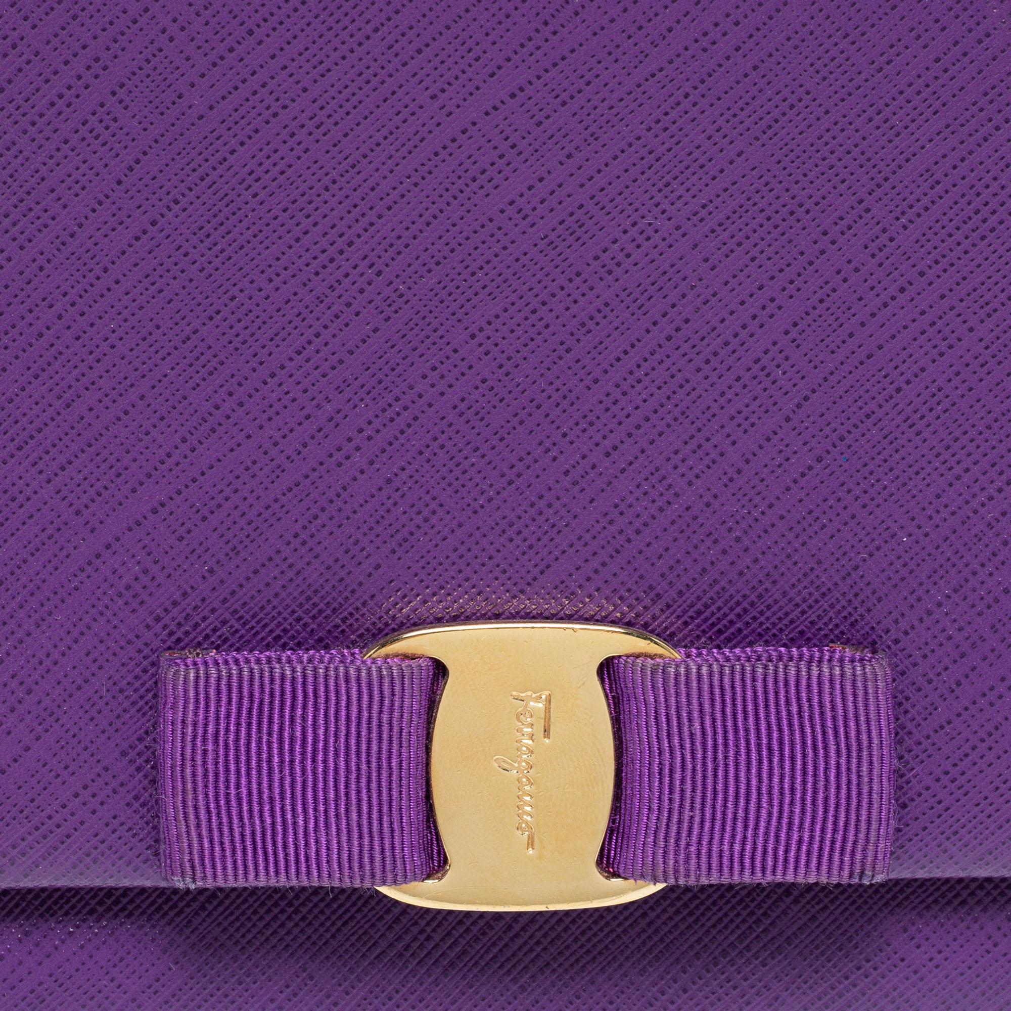 Salvatore Ferragamo Purple Leather Vara Bow Chain Bag 6