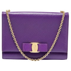 Used Salvatore Ferragamo Purple Leather Vara Bow Chain Bag