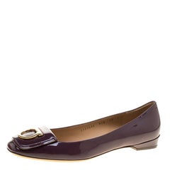 Salvatore Ferragamo Purple Patent Leather Rebi Gancio Buckle Ballet Flats Size 4