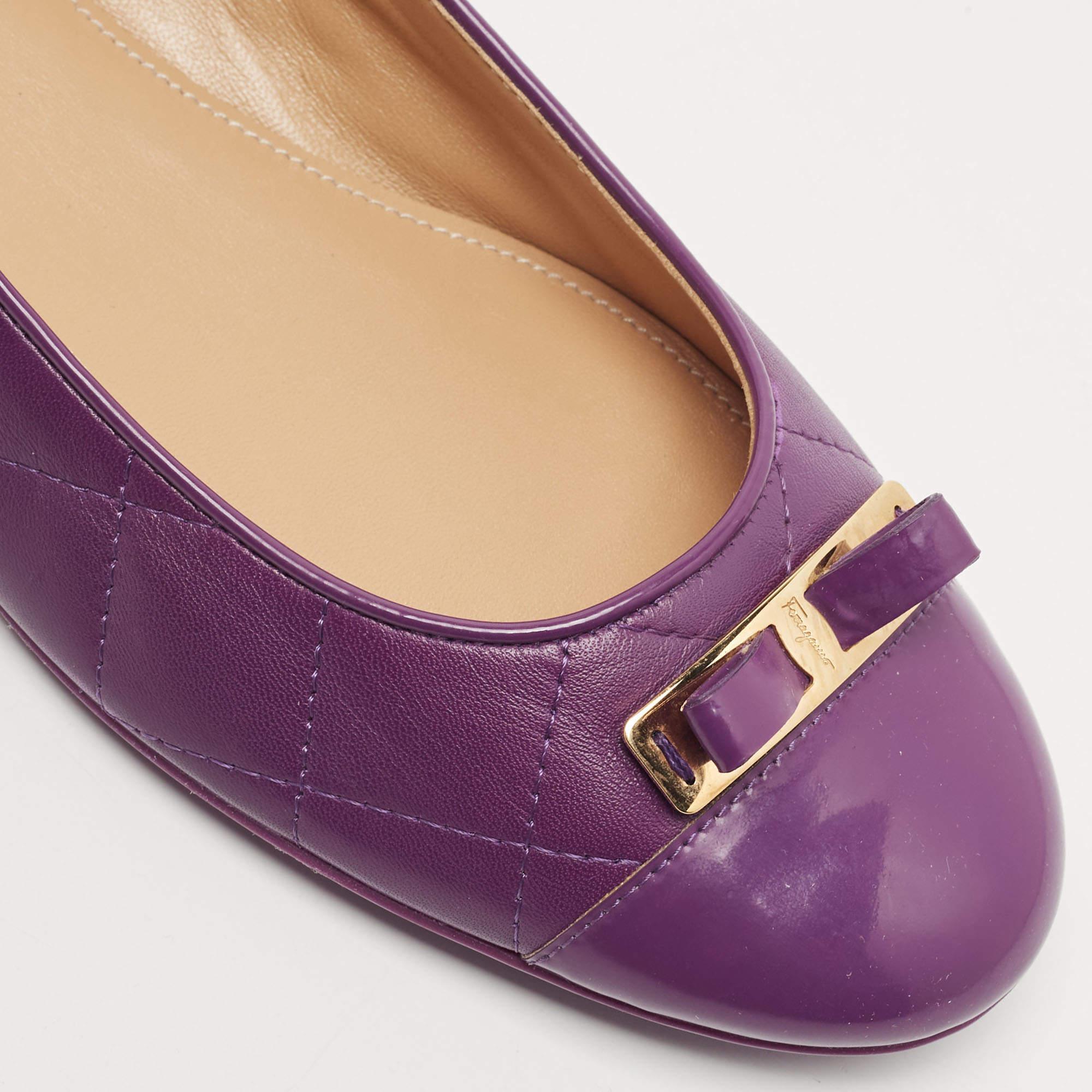 Salvatore Ferragamo Purple Quilted Leather Bow Ballet Flats Size 40.5 1