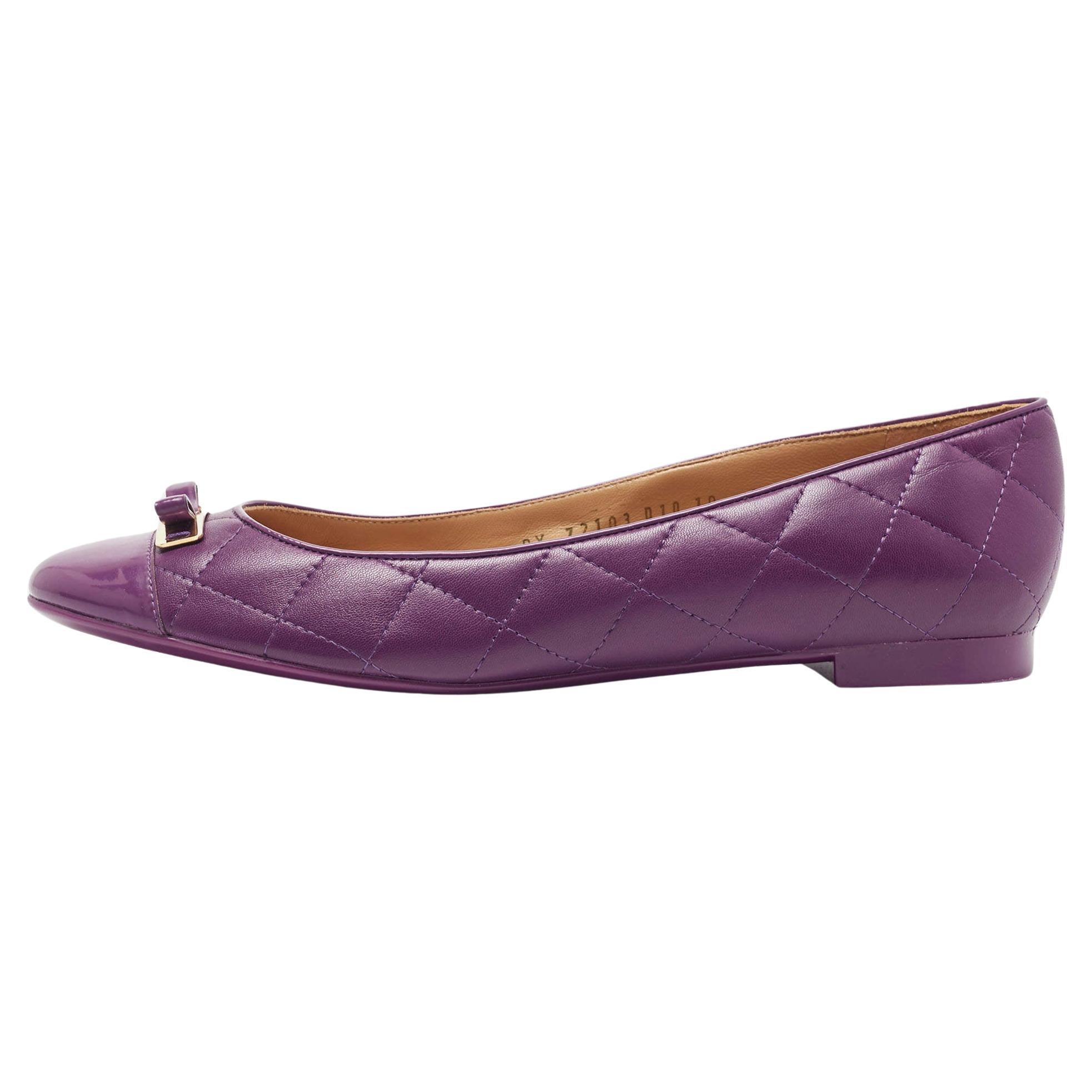 Salvatore Ferragamo Purple Quilted Leather Bow Ballet Flats Size 40.5