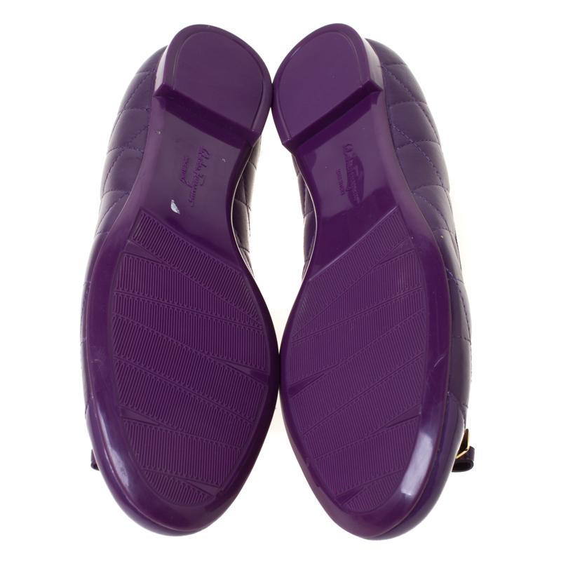 Black Salvatore Ferragamo Purple Quilted Leather Bow Ballets Flats Size 40