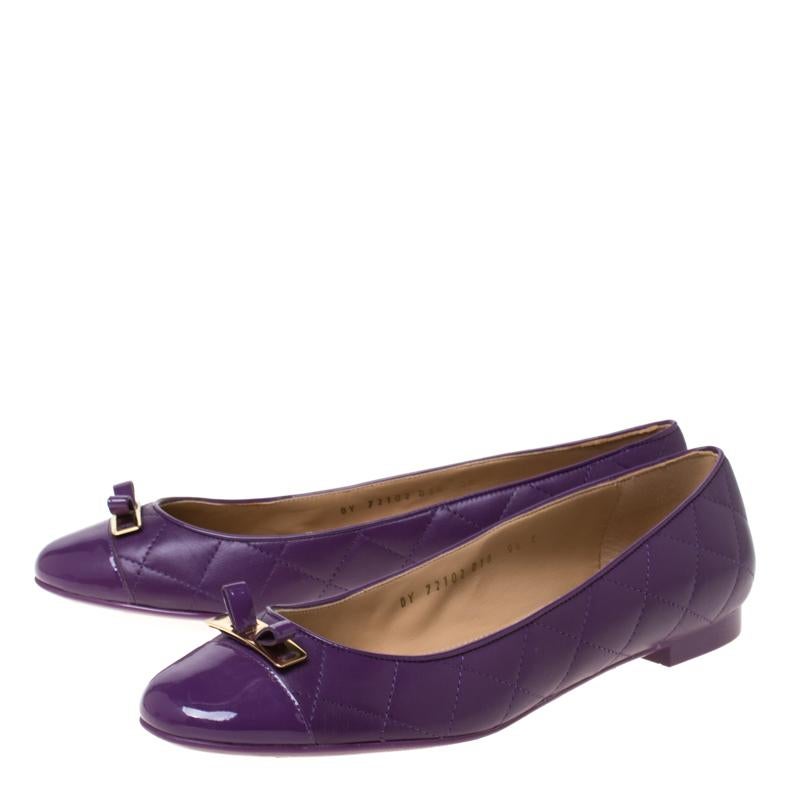 Salvatore Ferragamo Purple Quilted Leather Bow Ballets Flats Size 40 1