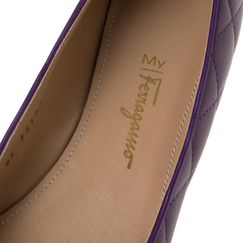 Salvatore Ferragamo Purple Quilted Leather Bow Ballets Flats Size 40 2