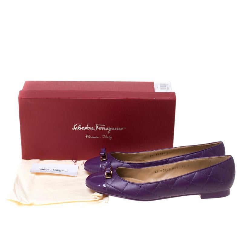Salvatore Ferragamo Purple Quilted Leather Bow Ballets Flats Size 40 3
