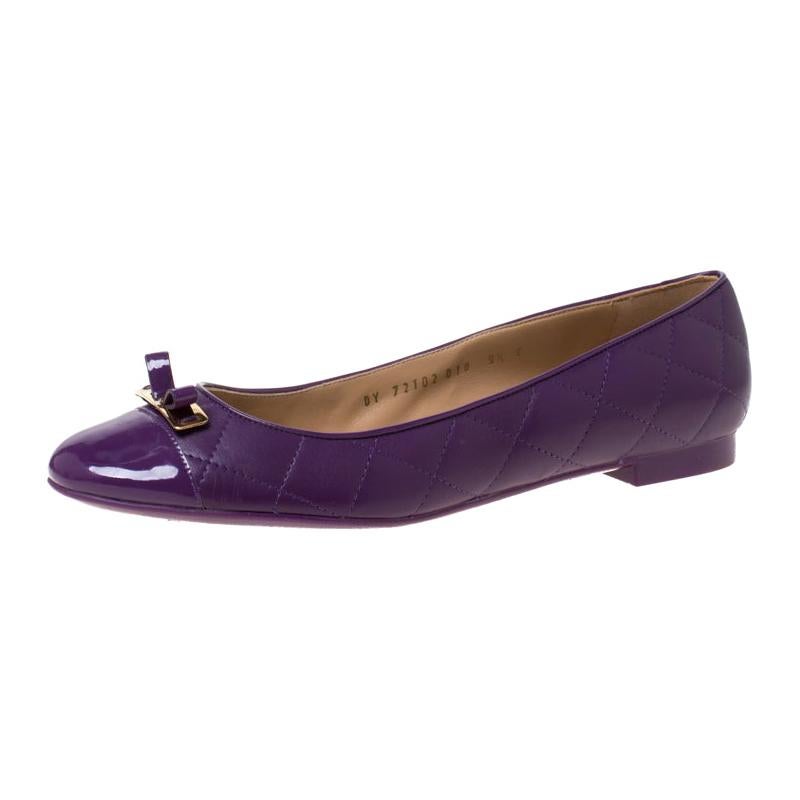 Salvatore Ferragamo Purple Quilted Leather Bow Ballets Flats Size 40