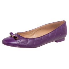 Salvatore Ferragamo Purple Quilted Rubber Cap Toe Bow Ballet Flats Size 40.5