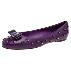 Salvatore Ferragamo Purple Studded Leather Varina Sky Ballet Flats Size 40.5
