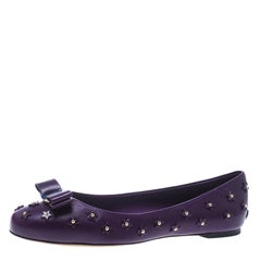 Salvatore Ferragamo Purple Studded Leather Varina Sky Bow Ballet Flats Size 40.5