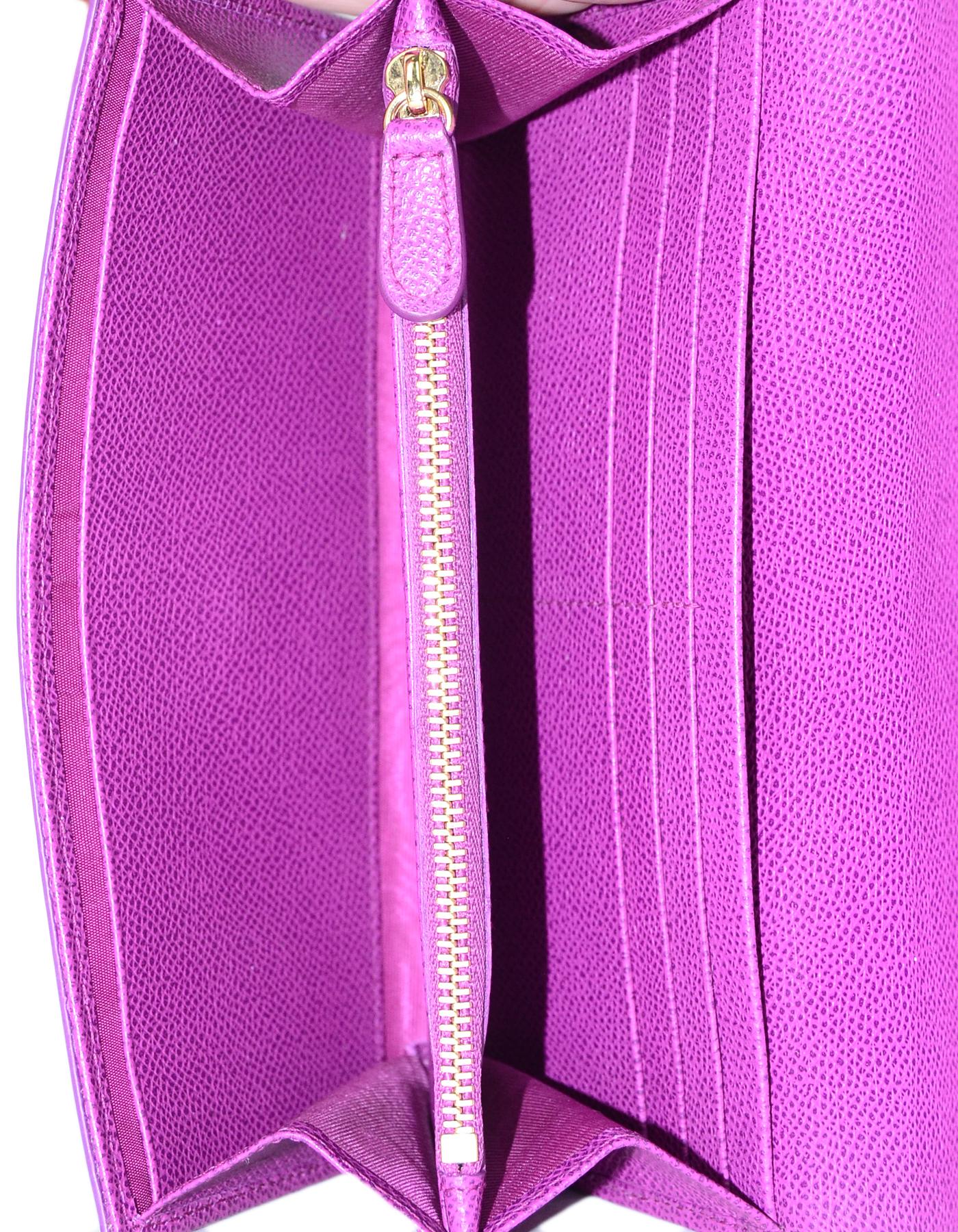 Women's Salvatore Ferragamo Purple Textured Leather Vera Bow Wallet rt. $490