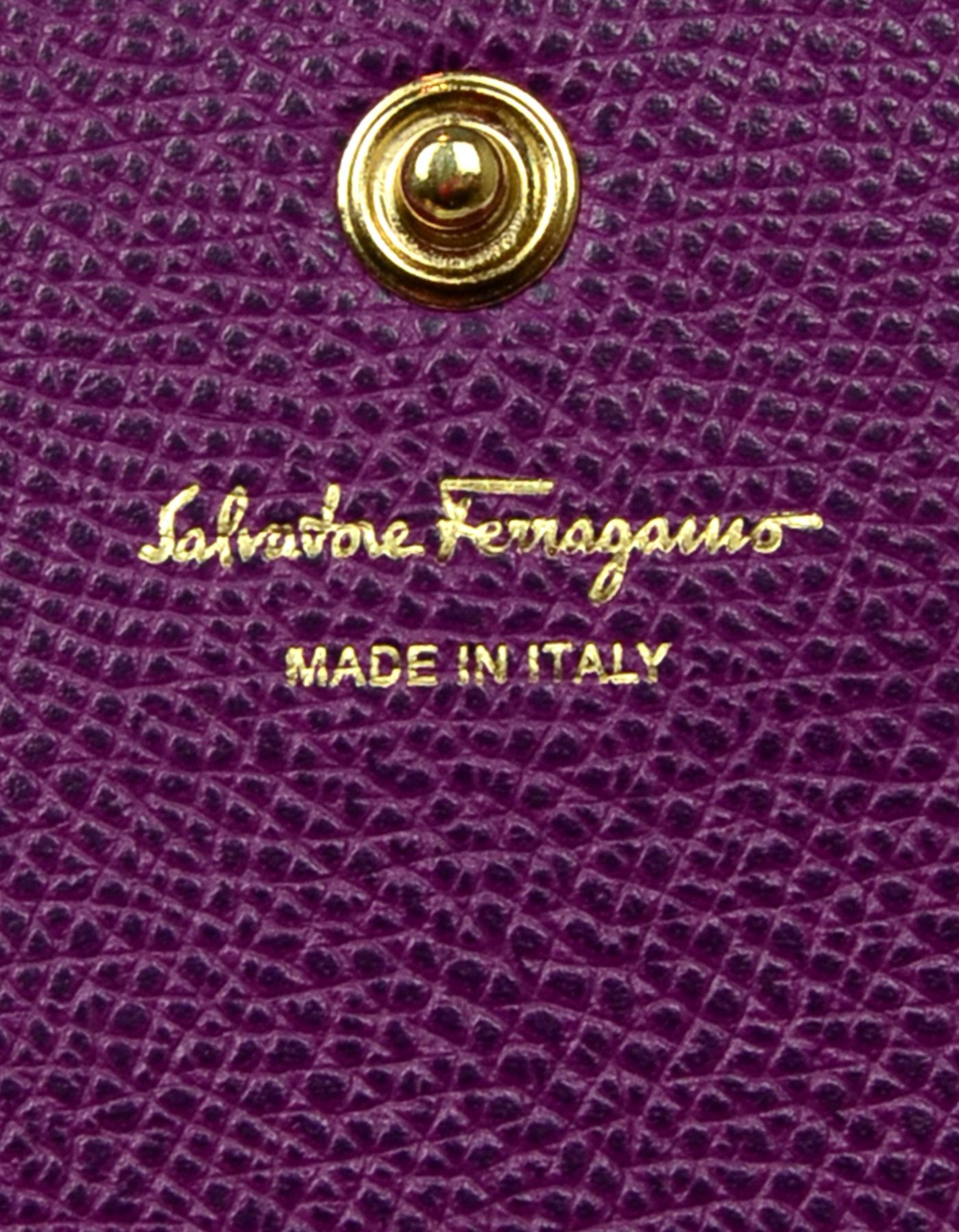 Salvatore Ferragamo Purple Textured Leather Vera Bow Wallet rt. $490 1