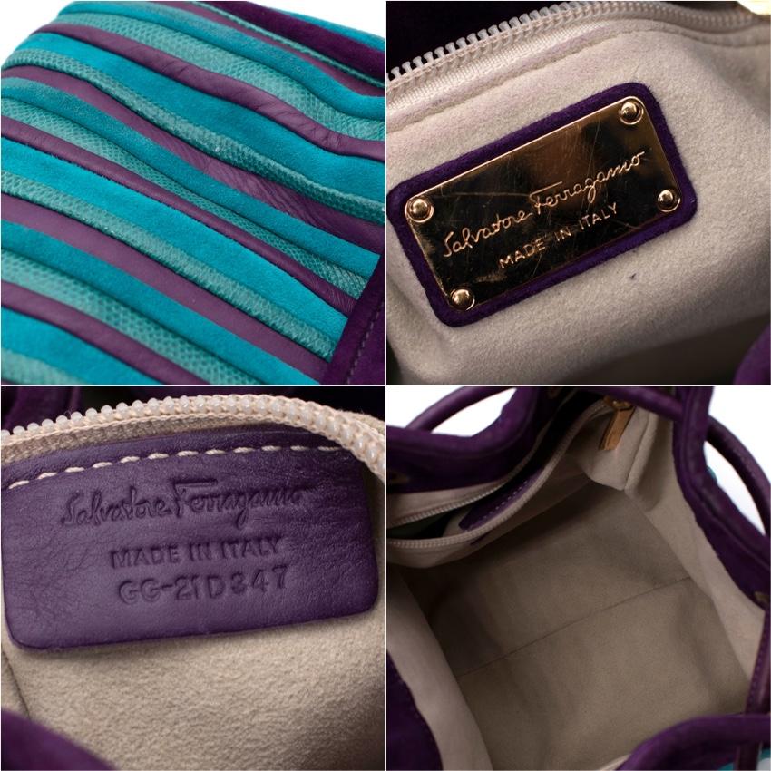 Salvatore Ferragamo Purple & Turquoise Leather & Lizard Drawstring Bag For Sale 5