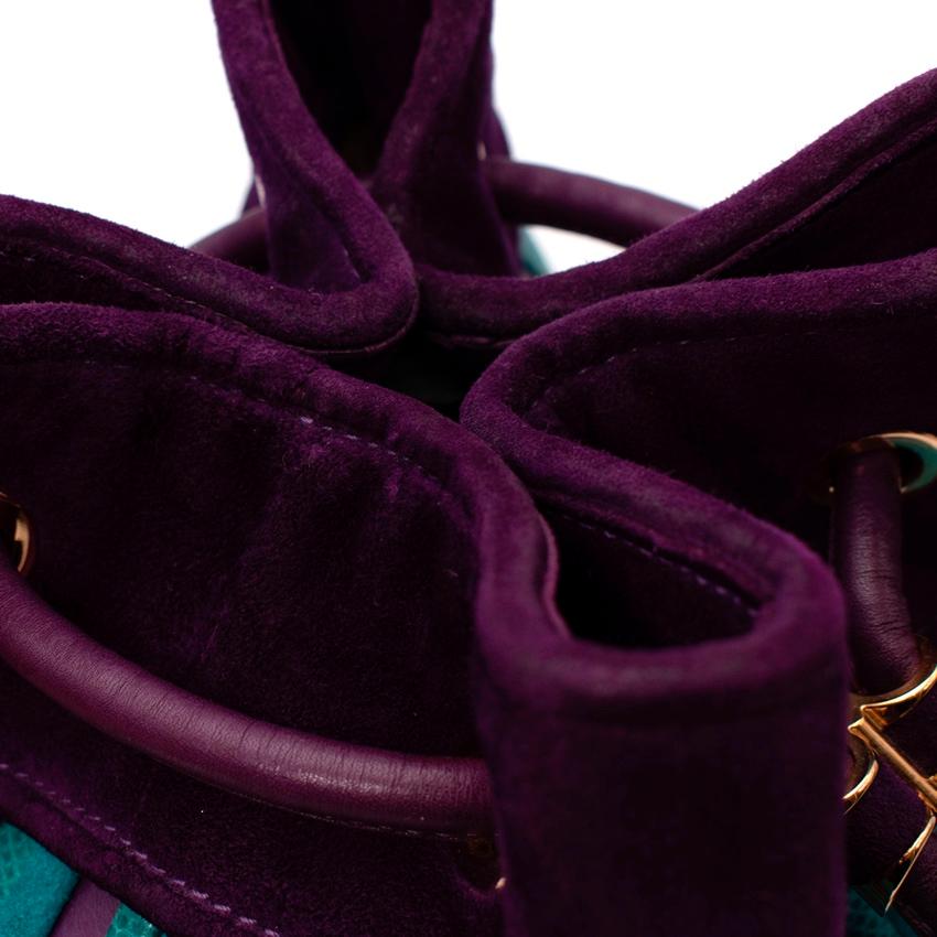 Salvatore Ferragamo Purple & Turquoise Leather & Lizard Drawstring Bag For Sale 4