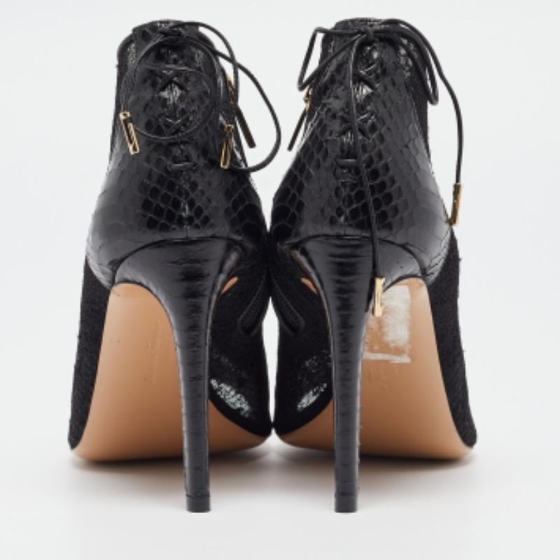 Salvatore Ferragamo Python Leather & Lace Nufus Open Toe Ankle Booties Size 36.5 For Sale 1
