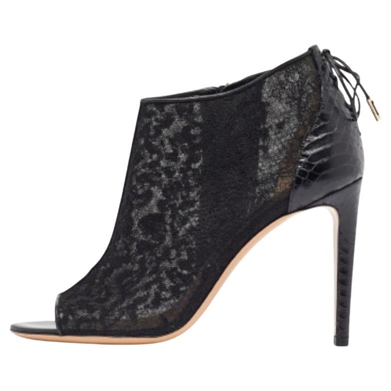 Salvatore Ferragamo Python Leather & Lace Nufus Open Toe Ankle Booties Size 36.5
