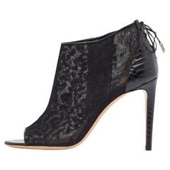 Salvatore Ferragamo Python Leather & Lace Nufus Open Toe Ankle Booties Size 36.5