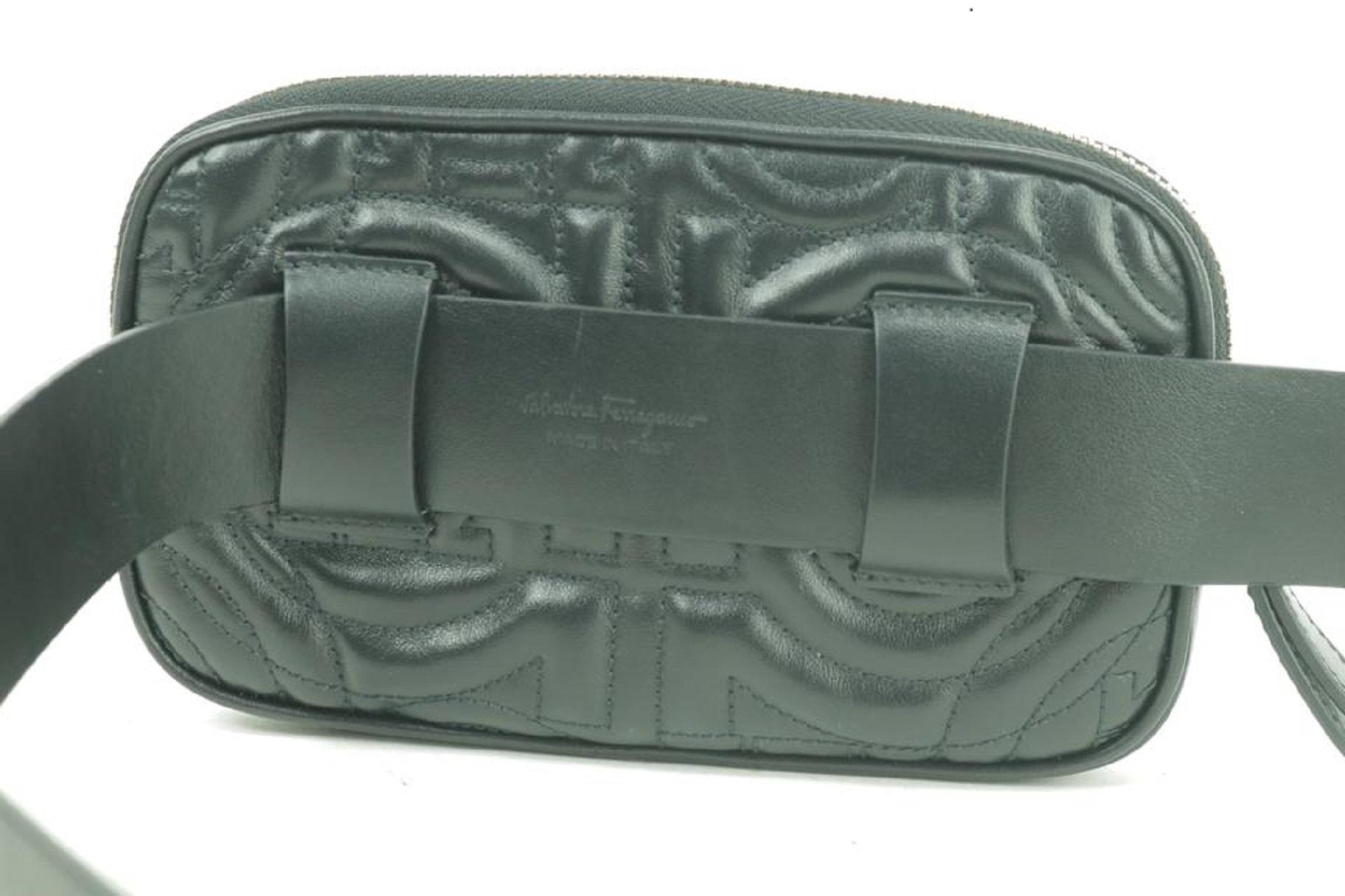 Women's Salvatore Ferragamo Quilted Black Leather Belt Bag Fanny Pack Waist Pouch  For Sale