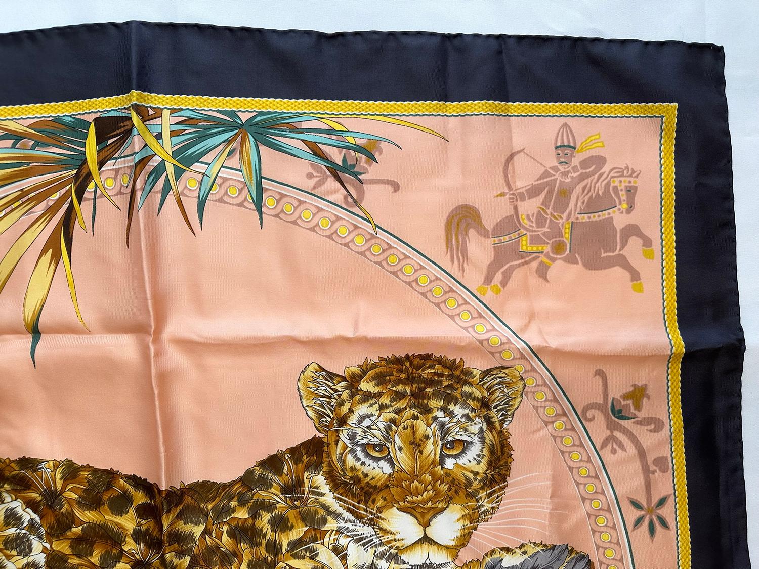 Salvatore Ferragamo Rare Lounging Leopard Pink & Grey Silk Scarf 1970s 34