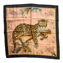 Salvatore Ferragamo Rare Lounging Leopard Pink & Grey Silk Scarf 1970s 34" x 34"