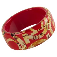 Salvatore Ferragamo Red Acrylic Lucite Bracelet Bangle with Faux-Wood Texture