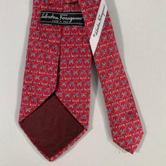 SALVATORE FERRAGAMO Red Blue Owls Silk Tie