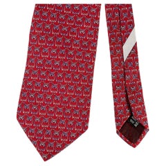 SALVATORE FERRAGAMO Red Blue Owls Silk Tie