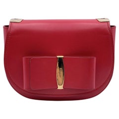 Used Salvatore Ferragamo Red Leather Anna Bow Shoulder Bag