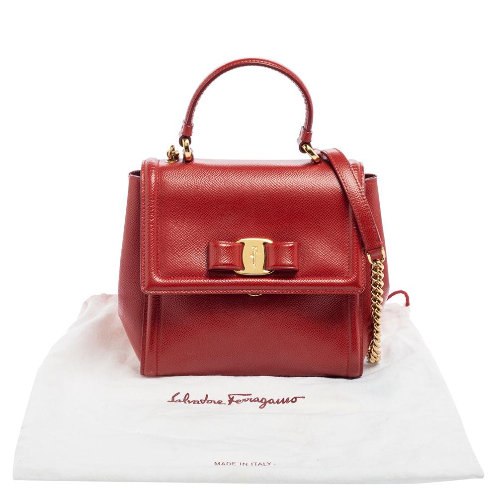 Salvatore Ferragamo Red Leather Carrie Top Handle Bag 8